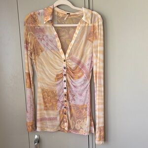 Free People Multicolor Button-Down Shirt size medium sheer boho